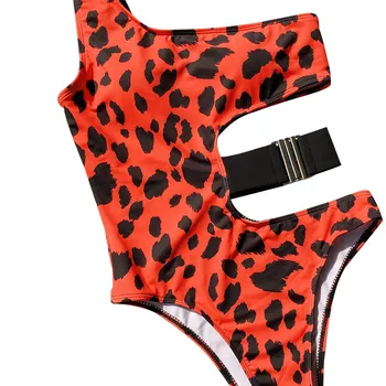 Sexy Moteris Tuščiaviduriai maudymosi kostiumėlį Iš Vienos Pečių Diržo vientisas maudymosi kostiumėlis Leopardas Spausdinti Maudymosi Kostiumai Moterų Paplūdimio
