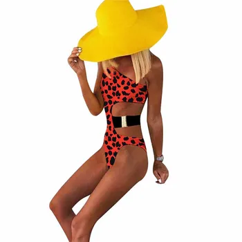 Sexy Moteris Tuščiaviduriai maudymosi kostiumėlį Iš Vienos Pečių Diržo vientisas maudymosi kostiumėlis Leopardas Spausdinti Maudymosi Kostiumai Moterų Paplūdimio