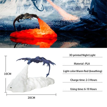 LED Ugnies Drakonas Lempos Naktį Šviesos 3D Atspausdintas Įkrovimo Nuotaika Minkšta Šviesa, Miegamojo Vaikas Kambario, Miegamojo, Kempingas, Žygiai Apdaila