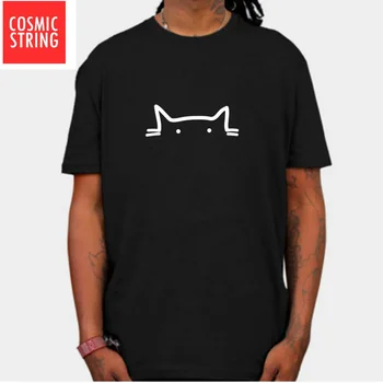 KOSMINĖS STRING medvilnės, trumpomis rankovėmis katė spausdinti vyrų Marškinėlius atvėsti vasaros vyrų marškinėliai laisvi o-kaklo vyrų t-shirt viršūnes tee marškinėliai