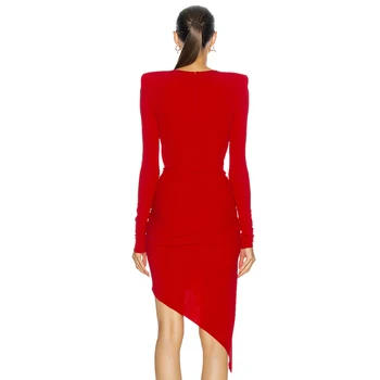 Ocstrade Bodycon Suknelė Seksualus Puoštas Netaisyklingos Raudonos Bodycon Suknelė 2021 Nauja Siunta Ilgomis Rankovėmis Moterims Naktiniame Klube Šalis Suknelės