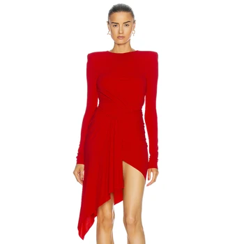 Ocstrade Bodycon Suknelė Seksualus Puoštas Netaisyklingos Raudonos Bodycon Suknelė 2021 Nauja Siunta Ilgomis Rankovėmis Moterims Naktiniame Klube Šalis Suknelės