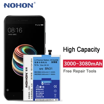 2019 NOHON Originalus BN31 Baterija Xiaomi Mi 5X Mi5X Redmi Pastaba 5A 5A Pro 3000mAh Mobiliojo Telefono Batterie Nemokamus Įrankius Sandėlyje