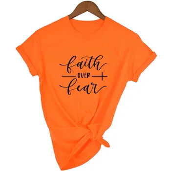 Tikėjimas Per Baimę Krikščionių T-Shirt Religijos Vasaros Drabužių Moterims Marškinėlius Grafinis Bebaimis Šūkis Derliaus Grunge Viršūnes Tees