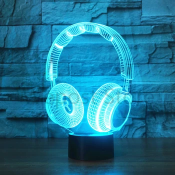 3D DJ Ausinių Dizainas Naktį Lempos Muzikos Stebėti laisvų Rankų įrangos Ausinių Formos Naktį Šviesa 7 Spalvų Keitimas lova Šviesos Lempa Namų Dekoro