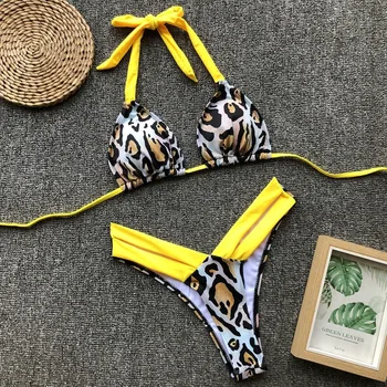 Autuspin Brazilijos Moterų Maudymosi Leopard Gėlių Bikini Rinkiniai, Laisvalaikio Lady Maudymosi Kostiumų Šalis Club Seksualus Kamšalu maudymosi Kostiumėliai Moterims