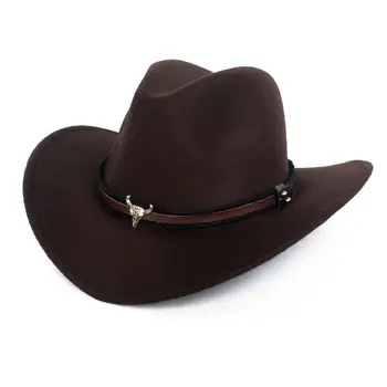 Metalo karvės galva vakarų kaubojaus skrybėlę ir rudenį, ir žiemą vilnonių džiazo skrybėlę fetrinė skrybėlė vyrų ir moterų top hat Drabužių Dekoro Aksesuaras Dovanų