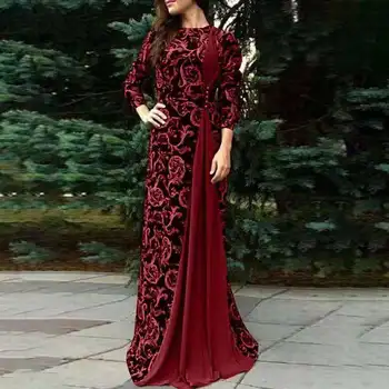 Dubajus Arabų Moterų Gėlių Spausdinti Abaja Musulmonų Suknelė Kaftan Ilga Suknelė Kulkšnies Ilgio Aukštos Padalinta Arabų Islamo Ilgos Suknelės 4xl 5xl