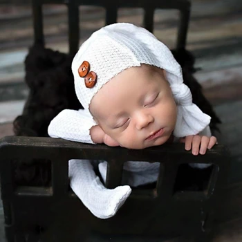 2 Vnt/Komplektas Baby Skrybėlę Romper Naujagimių Fotografijos Rekvizitai Megzti Jumpsuit Ilga Uodega Bžūp Rinkinys Kūdikių Nuotraukų Fotografavimo Drabužių Komplektus