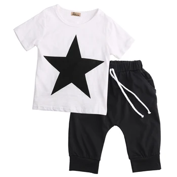 Mažylis berniukas, vasarą cool apranga Vaikams, Kūdikių Berniukų Atsitiktinis Star T-shirt Viršūnes +Haremo Kelnės 2 vnt Kompl Nustatyti 2-7Y drabužiai