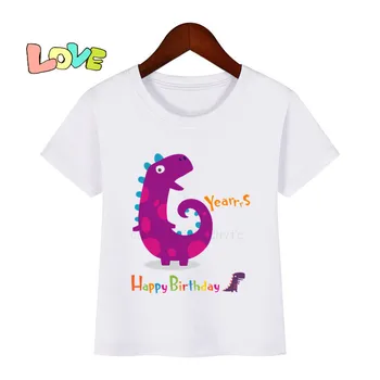 Kūdikiams, Vaikams, Cartoon Dinozaurų Skaičius 1-10 Print T Shirt Vaikų Gimtadienio Dino Numeriai marškinėlių Boy&Girl Juokinga Dovanų Marškinėlius Metu