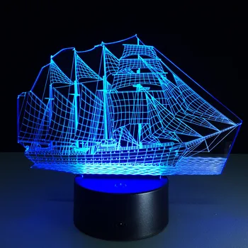 3D Retro Senovės Buriavimo Jūrų Laivu, Laivo LED Lempos, 7 Spalvų Keitimas Iliuzija Naktį Šviesos USB Lentelės, Stalo Dekoras Apšvietimas Dropship