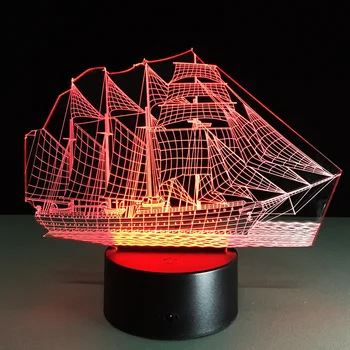 3D Retro Senovės Buriavimo Jūrų Laivu, Laivo LED Lempos, 7 Spalvų Keitimas Iliuzija Naktį Šviesos USB Lentelės, Stalo Dekoras Apšvietimas Dropship