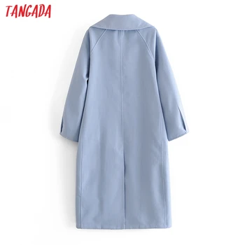 Tangada Moterų Negabaritinių Juoda Vilnoniai Paltai Dvigubo Breasted ilgomis rankovėmis kišenėje 2020 metų Moteris Elegantiška Rudens ir Žiemos paltai 3W29