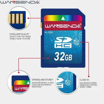 Realių Pajėgumų WANSENDA SD Card 32GB 64GB Atminties Kortelės 16GB 8GB 4GB SDHC SDXC Flash 