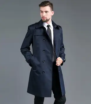 Mėlyna mens tranšėjos paltai vyras, Vidutinio ilgio kailis vyrų dvigubo breasted drabužius slim fit paltas ilgomis rankovėmis 2020 naujų dizaineris