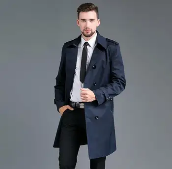 Mėlyna mens tranšėjos paltai vyras, Vidutinio ilgio kailis vyrų dvigubo breasted drabužius slim fit paltas ilgomis rankovėmis 2020 naujų dizaineris