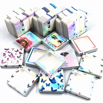 Drugelis lauke 25mm 3D Mink Blakstienas Stačiakampio Kartono holografinis minkšto popieriaus Dėžės Netikrų Blakstienų Pakuotės Dėžutė Tuščia
