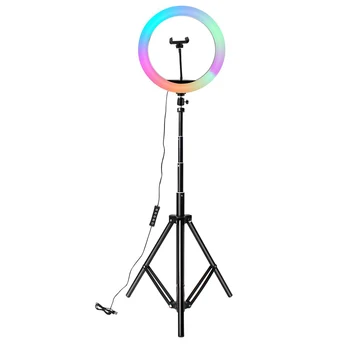 10 colių Žiedas Šviesos RGB02 26cm 33cm 20cm LED Rainbow Šviesos Trikojis Stovas 1.6 M Pritemdomi RGB Nustatyti Trumpą Vaizdo įrašą 
