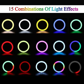 10 colių Žiedas Šviesos RGB02 26cm 33cm 20cm LED Rainbow Šviesos Trikojis Stovas 1.6 M Pritemdomi RGB Nustatyti Trumpą Vaizdo įrašą 