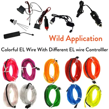 EL Viela 1M Švyti String Juostelėmis, Neon LED Šviesos Valdiklis, Keitiklis, 3V/12V/Garso Įjungta/USB/Automobilio Cigarečių