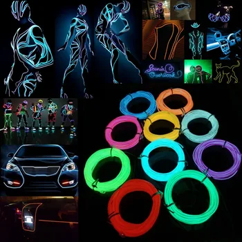EL Viela 1M Švyti String Juostelėmis, Neon LED Šviesos Valdiklis, Keitiklis, 3V/12V/Garso Įjungta/USB/Automobilio Cigarečių