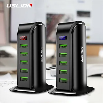 USLION 5 Port Multi USB Įkroviklį, LED Ekranas, USB Įkrovimo Stotis Universalus Mobiliojo Telefono Darbastalio Sienelių Namų Įkrovikliai ES, JAV, UK Plug