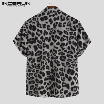Mados Leopardas Spausdinti Marškinėliai Vyrams trumpomis Rankovėmis Šalies 2021 Atsitiktinis Palaidų Camisa Atvartas Vasaros Mens Havajų Marškinėliai Streetwear INCERUN