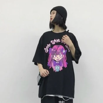 Japonų Anime, Print T Shirt Moterims Moteriški Harajuku Marškinėlius Ulzzang korėjos Tee Vasaros trumpomis Rankovėmis Viršuje Kawaii Cute Drabužiai