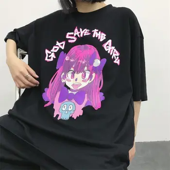 Japonų Anime, Print T Shirt Moterims Moteriški Harajuku Marškinėlius Ulzzang korėjos Tee Vasaros trumpomis Rankovėmis Viršuje Kawaii Cute Drabužiai