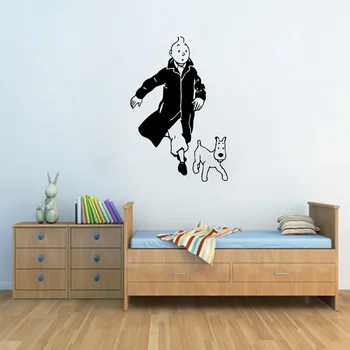 Animacinių filmų Vinilo Sienos Lipdukas Tentenas Su Šunų tapetai sienos meno freskos vaikų kambario dekoravimas
