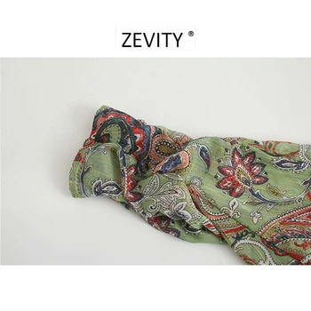 Zevity 2020 m. moteris derliaus lankas apykaklės paisley spausdinti atsitiktinis marškinėliai office lady plisuotas raukiniai palaidinė retro roupas prašmatnus viršūnes LS7015