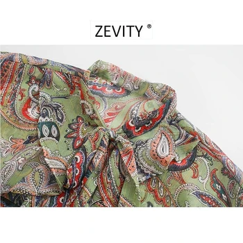 Zevity 2020 m. moteris derliaus lankas apykaklės paisley spausdinti atsitiktinis marškinėliai office lady plisuotas raukiniai palaidinė retro roupas prašmatnus viršūnes LS7015