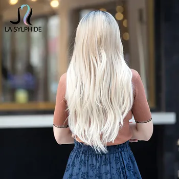 La Sylphide Sintetinis Perukas Ilgai Laisvi Banga Šakniavaisiai Tamsiai Rudos Ombre Platinum Blonde Vidurinė Dalis Plaukų Perukai Moteris Šalis Mielas Perukai