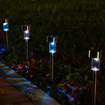 Saulės šviesos diodų (LED) vejos lempos lauko vandeniui, nerūdijančio plieno, saulės sodas, kiemas koridorius, dekoratyvinis apšvietimas, lempos 3/5 vnt