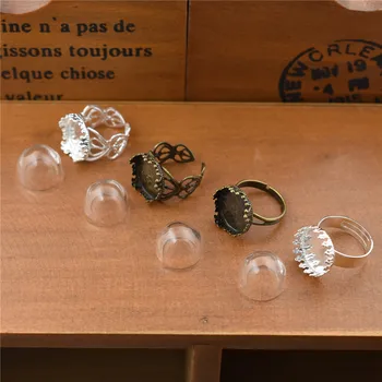 5set 15mm 20mm tuščiaviduriai stiklo kupolas su žiedu išvados, stiklo pasaulyje buteliukų stiklo butelis, papuošalai išvados