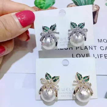 SINZRY visiškai Naujas elegantiškas, imituojant cirkonis perlas gėlių nuotakos stud auskarai madinga korėjos stilingas papuošalai