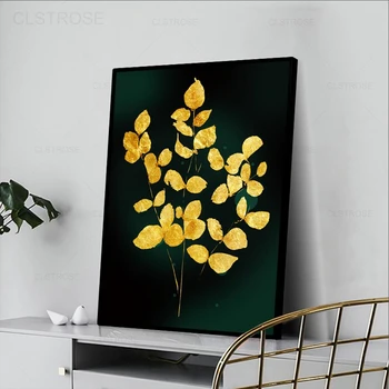 Golden Leaf Botanikos Nuotaika Drobės Tapybos Šiaurės Šalių Šiuolaikinės Mados Pobūdžio Augalų, Gėlių Sienos Meno Plakatas Namų Puošybai Kambarį