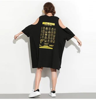 Vefadisa Laišką, Print T-shirt, Suknelė, Negabaritinių Moterų Suknelė 2020 Metų Vasaros, O-Kaklo Išjungti Pečių, trumpomis Rankovėmis Suknelė Juoda QYF2483