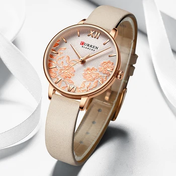CURREN Oda Moterų Laikrodžiai 2019 Gražus Unikalaus Dizaino Ciferblatas Kvarcinis Laikrodis Laikrodis Moterų Mados Suknelė Žiūrėti Montre femme