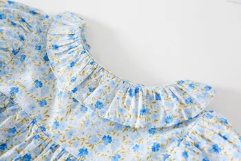 Rudenį Naujų korėjos Mergaičių suknelė Mados Burbulas Rankovės Mediniai Ausies Lankelio, Gėlių Suknelė mergaitės medžiaga