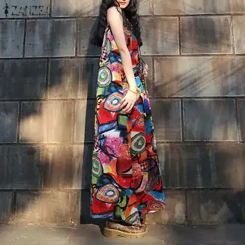 ZANZEA 2021 m. Derliaus Spausdinti Suknelė Moterų Vasaros Gėlių Sundress Atsitiktinis Sarafans Vestidos Moterų, O Kaklo Skraiste Femme Plius Dydis