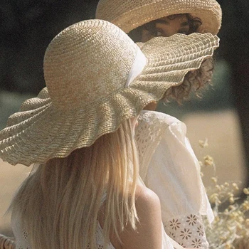 2020 Mados Gėlių Korpuso Forma 15cm Pločio Kraštų Vasaros Skrybėlę Moterų Round Top Nėrinių Šiaudų Skrybėlę Lauko Kelionių Saulės Skrybėlę Paplūdimio Kepurė