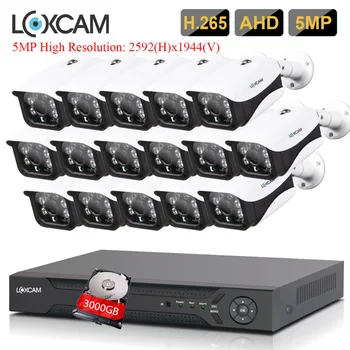 LOXCAM H. 265+ 5MP Ultra HD 16CH 5MP Saugumo kamerų Sistema, IP66 Lauko Vandeniui Naktinio Matymo Vaizdo stebėjimo Kameros komplektas 4T