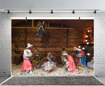 Laeacco Kristaus Gimimo Scena Jėzaus Gimimo Kalėdų Religinių Tvarto Avis Fotografijos Fone Fotografijos Backdrops Fotostudija