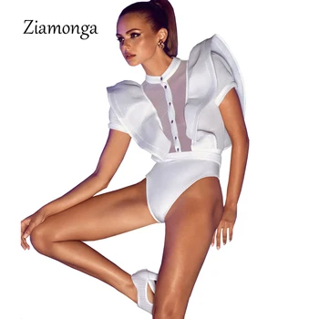 Ziamonga Elegantiškas Ruffles Tuščiaviduriai Iš Palaidinė Atsitiktinis Paplūdimio Blusas Kūno Marškinėliai Moterims Tiktų Bodycon Bodysuit Seksualus Mujer Camisas