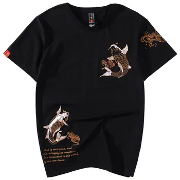 Vasaros stiliaus Kinijos Vyrų išsiuvinėti Dragon medvilnės Marškinėliai Hip-Hop Streetwear Harajuku trumpomis Rankovėmis, juoda balta Tee Viršūnės