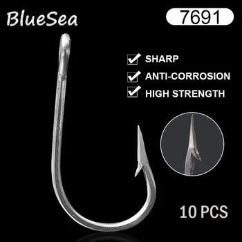 BlueSea 7691 10 Vnt./Pak Nerūdijančio Plieno Kabliukai Žuvims Didmeninė Jūros Big Game Kabliukai Žuvims Jūros Demonas Kabliukai Tunų Žvejybos Masalas Fishhooks