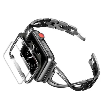 Diamond diržu, apple watch band 5 4 44mm 40mm iwatch juosta watchband+Diamond atveju dangtelio ir Ekrano Apsaugas
