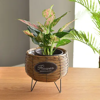 Kūrybos Šiaurės šiaudelių, austi gėlių krepšelis Bambuko ir rotango vazonus nerti vazonas sultingi augalų puodą